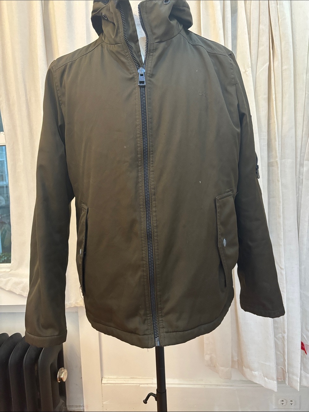 Calvin Klein Men's Olive Hooded Zip-Up Field Jacket